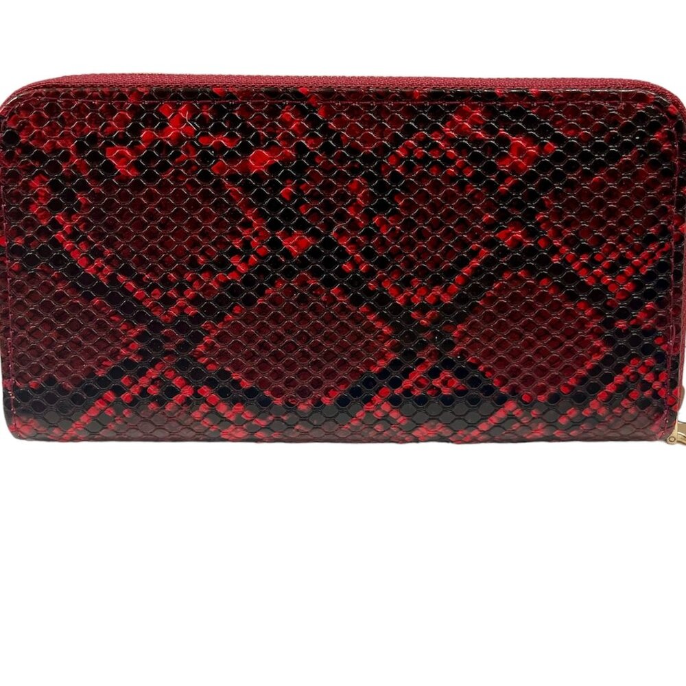 Snakeskin Print Wallet /Python/ Zip Around / Red … - image 1